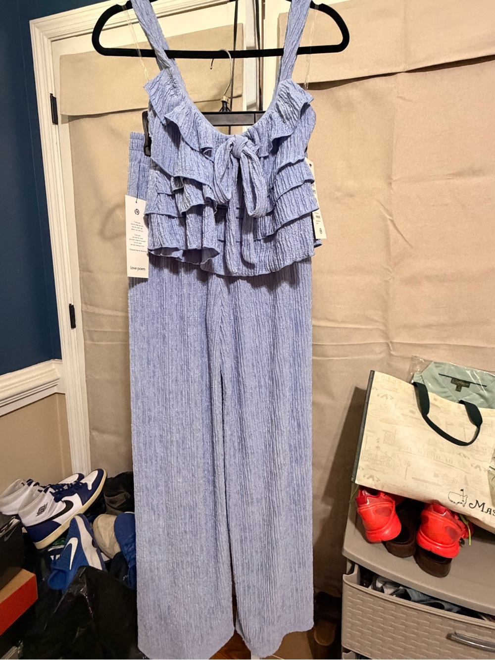 Light Blue Ruffle Wide-Leg Jumpsuit by Love Tree
